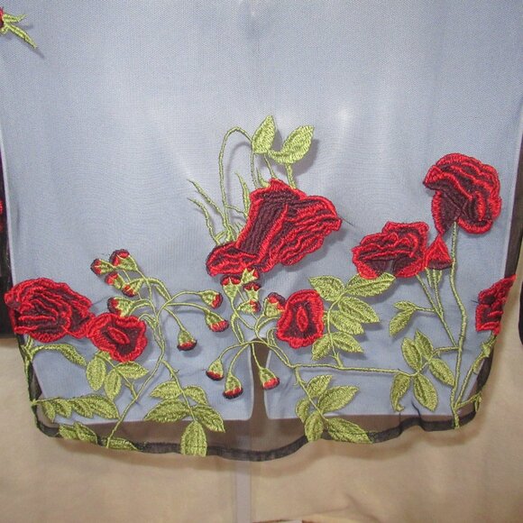 ASOS Design Sheer Embroidered Rose Button-Up | Size L - Picture 4 of 13
